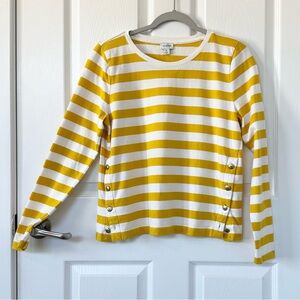 J. Crew Yellow White Striped Long Sleeve Tee Classic Fisherman with Gold Buttons